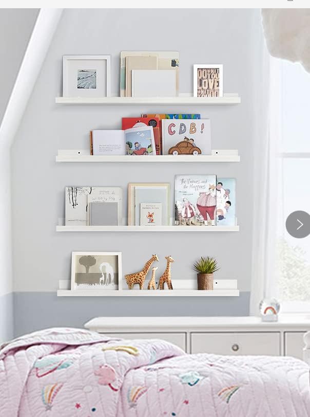Forbena 36 Inch Floating Shelves for Wall 4-Pack, Large Nursery Book Shelves Bookshelf for Kids Bedroom, Long Picture Le