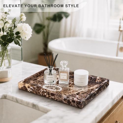 Marble Bathroom Tray for Countertop & Home Decor, Natural Decorative Marble Tray for Jewelry & Perfume Organizer, Luxury