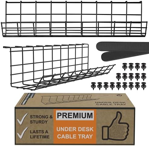 Scanfield Under Desk Cable Organizer Wire Tray, Set of 2x17 inch, Black