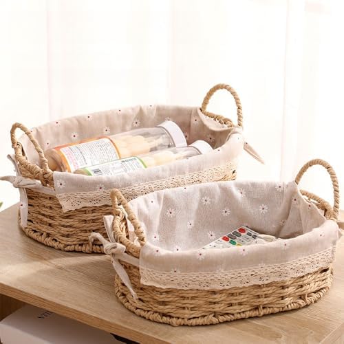 GIB Small Wicker Woven Storage Baskets for Organizing with Handle and Liner