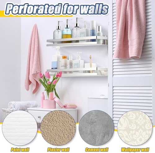 Lallisa 2 Pieces Stainless Steel Shelf Bathroom Shower Floating Shelves Wall Mounted Shower Caddy Basket Shelf Storage O