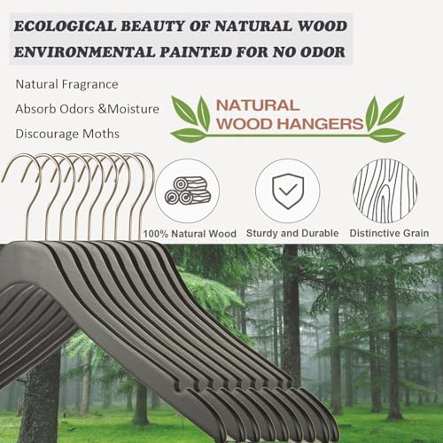 Black Ultra Thin Wooden Natural Slim Solid Wood Coat Jacket Shirt Suit Hangers,17.7" Space Saving Wooden Adult Clothes N