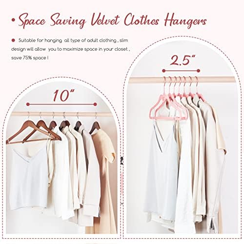 HOUSE DAY Pink Velvet Hangers 60 Pack, Non Slip Flocked Felt Hangers, Sturdy Velvet Clothes Hanger, Cute Heart Heavy Duty Coat Hanger, Ultra Slim Pink for Closet Space Saving