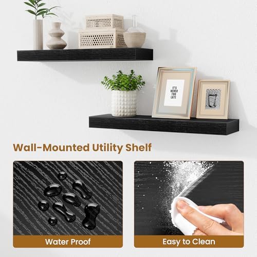 Fun Memories Floating Shelves Set of 2, 24 Inch Floating Shelves for Wall, Wood Wall Shelves with Invisible Brackets, fo