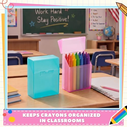 Clabby 4 Pcs Clear Plastic Crayon Boxes Hold 24 Count, Teal,Pink
