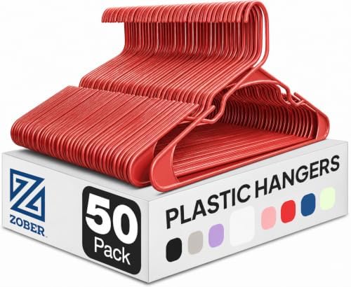 Zober Burgundy Plastic Hangers 50 Pack, Clothes Hangers Plastic