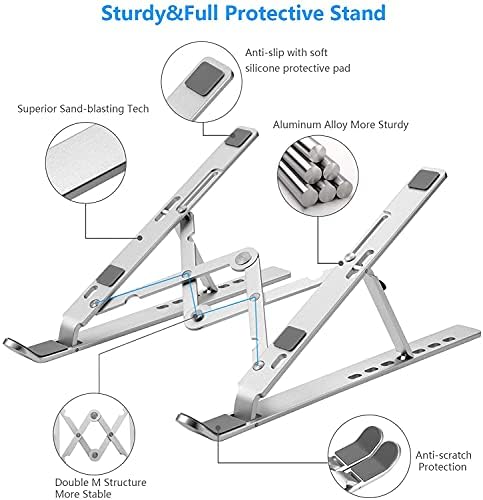 Leeboom Laptop Stand for Desk, Adjustable Foldable Aluminum Riser, Silver