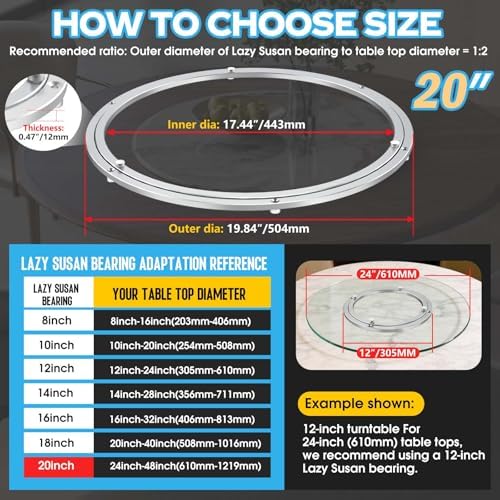 Lazy Susan Hardware 20 Inch Heavy Duty Turntable Bearing Swivel Base Kit