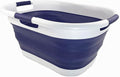 SAMMART 40L (10.5 gallon) Collapsible Plastic Laundry Basket - Foldable Pop Up Storage Container/Organizer - Portable Washing Tub - Space Saving Hamper/Basket (White/Navy Blue)