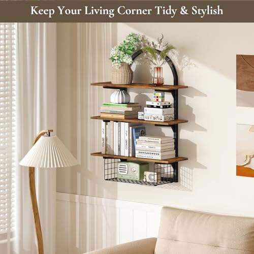 Floating Shelves Bathroom with Storage Basket,Decorative Wall Shelf