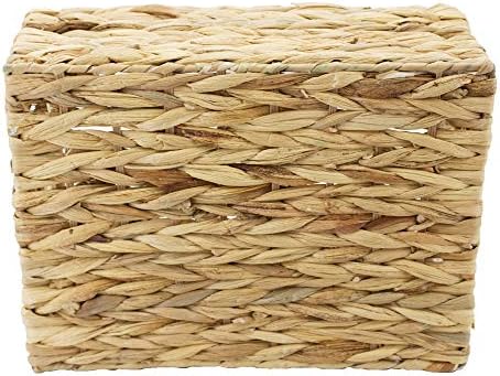 Natural Woven Water Hyacinth Storage Basket with Wood Handles, Medium
