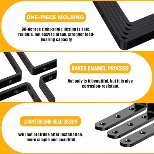 25Pcs Black Angle Brackets 4”x 4” Heavy Duty Corner Bracket 3MM for Wood