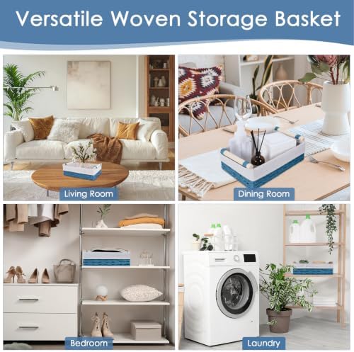 Wicker Storage Basket with Wooden Handle 2 Pack–Paper Rope Decorative Toilet Paper Baskets & Bathroom Organizer for Toil