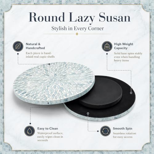 Reallnaive Mother of Pearl Lazy Susan, Round, Blue Floral Petal