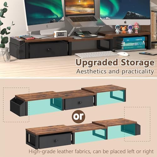 LAND·VOI Heavy Duty Dual Monitor Stand, Holds 2 Screens Up to 27 Inches, Adjustable Length and Angle Monitor Riser, Desk