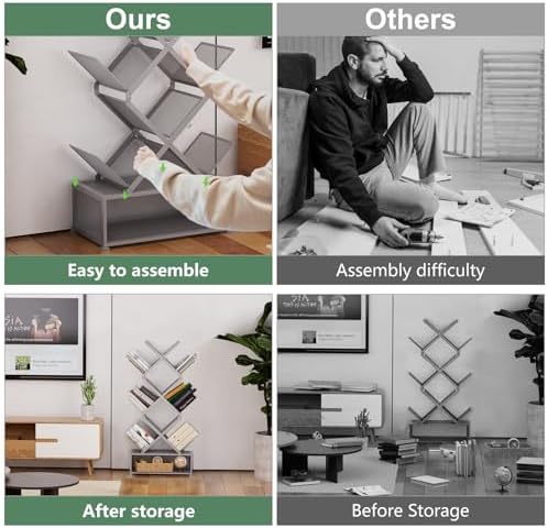 Gintan 9-Tier Modern Book Shelves with Storage, Bedroom Shelves Folding Bookshelves, No Installation Required Shelf Tree