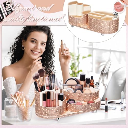 Rotating Makeup Organizer Vanity, Champagne, Rhinestone