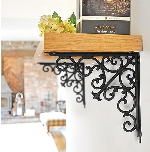 NACH Decorative Shelf Brackets, 1 Pack of 15 x 2 x 15 inch, Black Cast Iron Wall Shelf Brackets - Decorative Bookshelf B