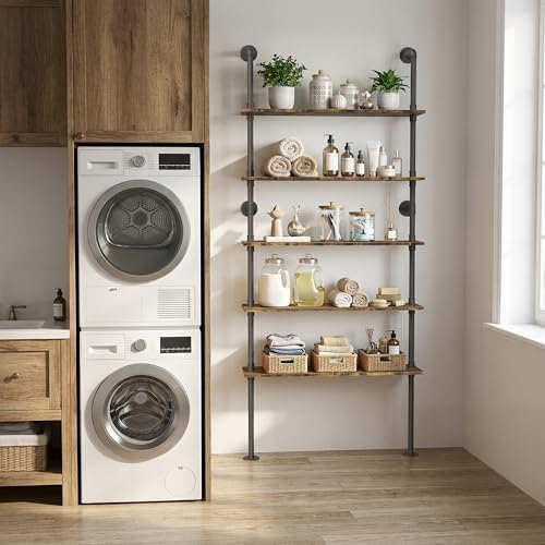 Merapi 5 Tier Rustic Industrial Pipe Floating Wall Shelves