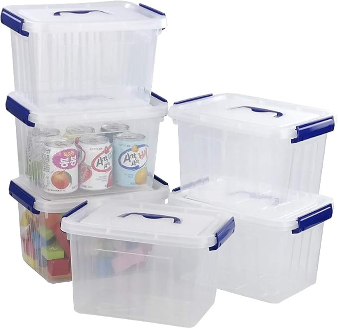 Clear Storage Box with Lid, 6 Liter Small Plastic Box Bins Set of 6