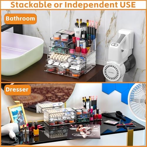 Acrylic Clear Make up Organizers And Storage for Vanity,Bathroom Skincare Organizer With 5 Drawer for Dresser,Plastic De