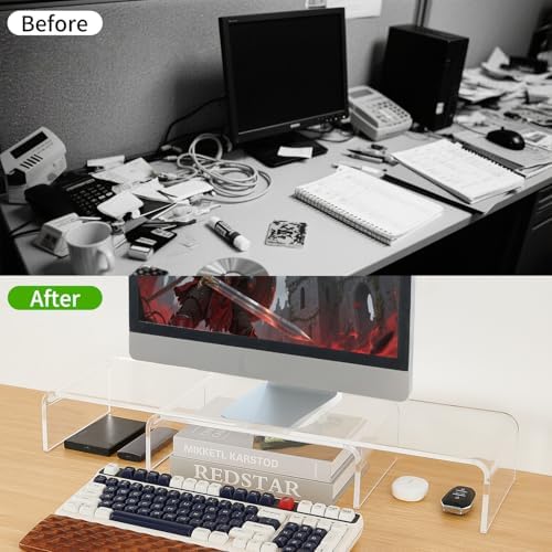 LEKETREE Acrylic Monitor Stand , Clear Monitor Stand for Desk, Computer Accessories for Home Office, Desk Organizer Shel