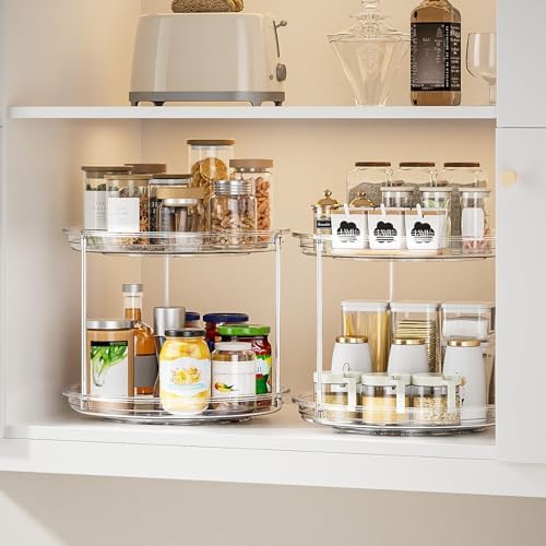 LAMU 2 Tier Lazy Susan Turntable Organizer for Cabinet, 9'' Rotating Spice Rack for Kitchen, Pantry, Countertop, Bathroo