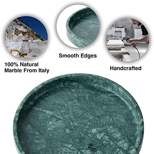 Italian 100% Marble Round Vanity Tray 10'', Decorative & Fruit Serving Trays for Bathroom, Kitchen, Nightstand, Jewelry 