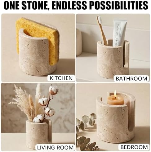 Natural Travertine Sponge Holder for Kitchen Sink - Luxury Stone Sponge Caddy, Quick-Drying Modern Minimalist Marble Kit
