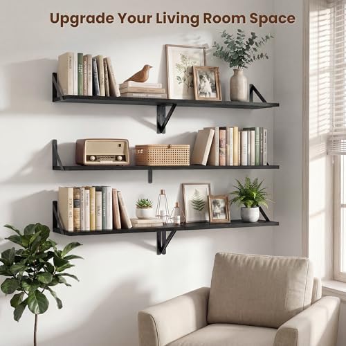 Axeman 36 Inch Floating Shelves, 8 Inch Deep Black Wall Shelves Set of 2