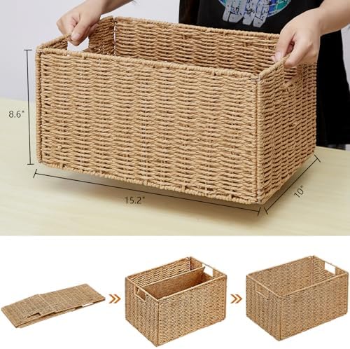 Vagusicc Wicker Storage Basket, Set of 2 Hand-Woven Paper Rope Wicker Basket, Small Storage Baskets for Organizing Toile