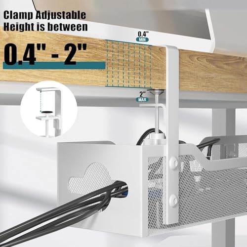 Under Desk Cable Management Tray 32'', Cable Management Under Desk No Drill, Cable Organizer with Clamp for Wire Managem