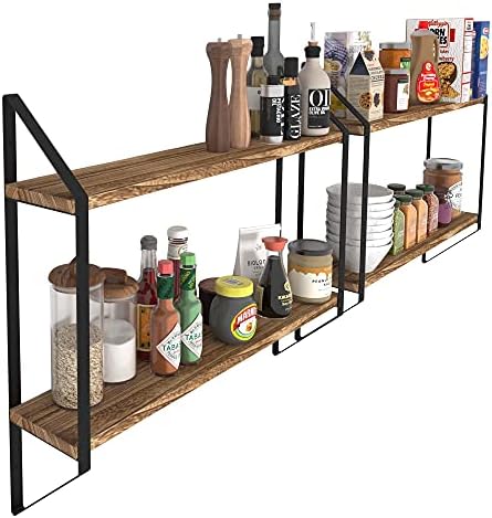 Wallniture Ponza 24 Inch Wood Floating Shelves for Wall, 2-Tier Kitchen Pantry Organization and Storage Shelves Set of 2