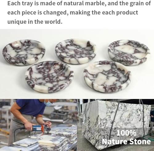 DUANYAN 5.5" Marble Jewelry Tray for Vanity, Small Marble Trinket Dish Tray