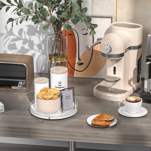 Oroyutor 9-Inch Oak Lazy Susan Spice Organizer with Silver Metal Rail