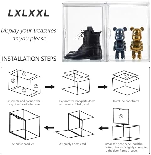 LXLXXL Acrylic Display Case, 4-Pack XL Stackable Bins with Magnetic Lid