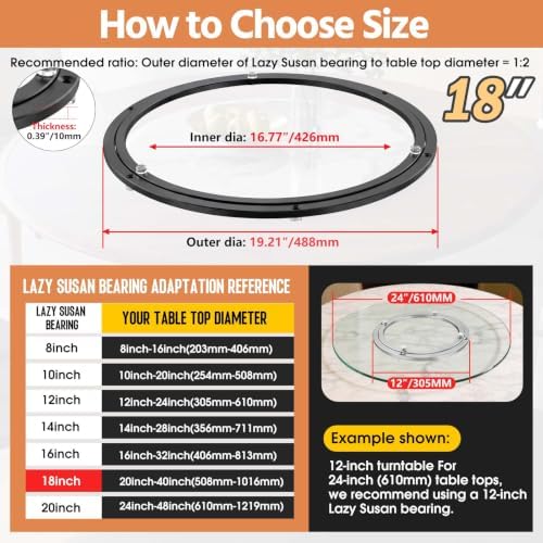 Lazy Susan Hardware 18" Heavy Duty Black Turntable Bearing Swivel Base Kit