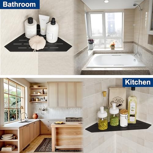Matte Black 10 Inch Corner Shower Shelf with Slot Design, 1 Pack