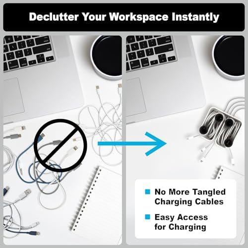 Cable Organizer with Multiple Compartments, Secure Cable Ends, Prevent Tangling, Tidy Workspace, Charging Solution, Desk