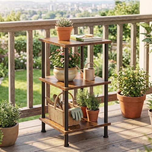HOOBRO 3-Tier Corner Shelf Stand, Corner Square Rack Display Shelf, Tall Storage Plant Stand, Bookcase for Small Spaces,