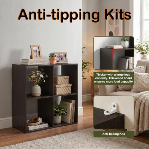 WannabeMyself【Easy Assembly】 4 Cube Storage Organizer with Anti-Tipping Kits,Reversible Open Back Book Shelf, Bookcase f