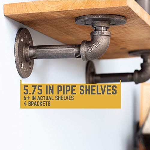 PIPE DECOR Industrial Pipe Shelf Brackets, 4 Inch, 4 Pack – Wall Mounted Double Flange Floating Shelf Hardware, Rustic V