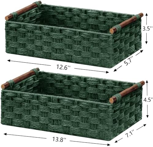 Vagusicc Wicker Storage Basket, Set of 2 Hand-Woven Paper Rope Wicker Basket for Organizing with Handle Decorative Stora