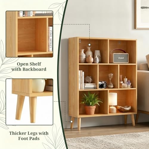 7 Cube Storage Organizer Shelf，Open Cube Bookshelf with Legs