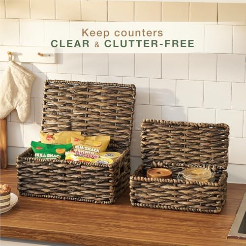 Set of 2 Black Wicker Baskets with Lid