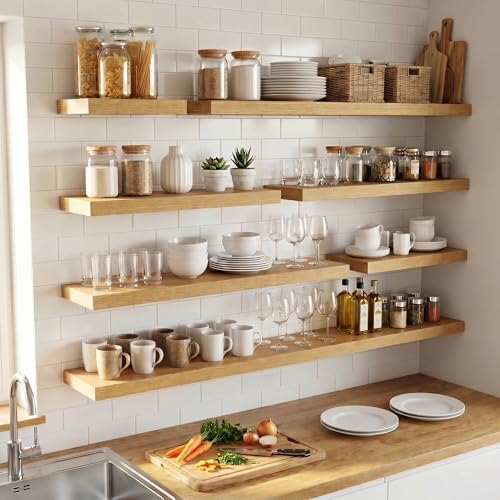 24 Inch Floating Shelves for Wall, 6.5"D Wood Storage Shelves, Oak Finish