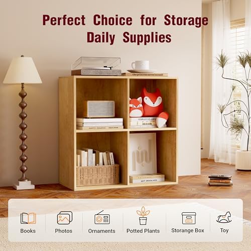 Book Shelf, Wooden Cube Storage Organizer with 11" Open Cubes, Stackable Modular Bookcase for Room Divider Storage, 2 Ti