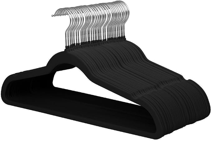 Stormix Adult Velvet Hangers Non-Slip Shoulder Notches 17.3'' 36 Pack Black