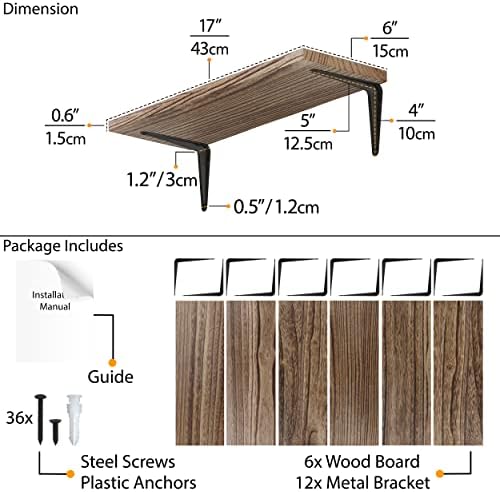 Wallniture Arras Floating Shelves for Wall, 17"x6" Wall Bookshelves & Storage Shelves Living Room Decor, Bedroom, Home O