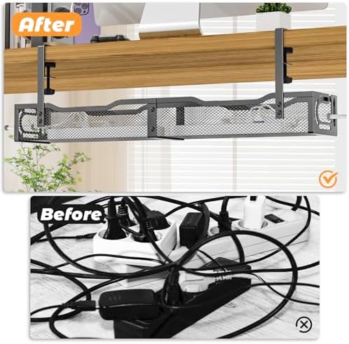 Under Desk Cable Management Tray, No Drill Steel Desk Cable Organizers, Wire Management Tray Cable Management Rack (24.4